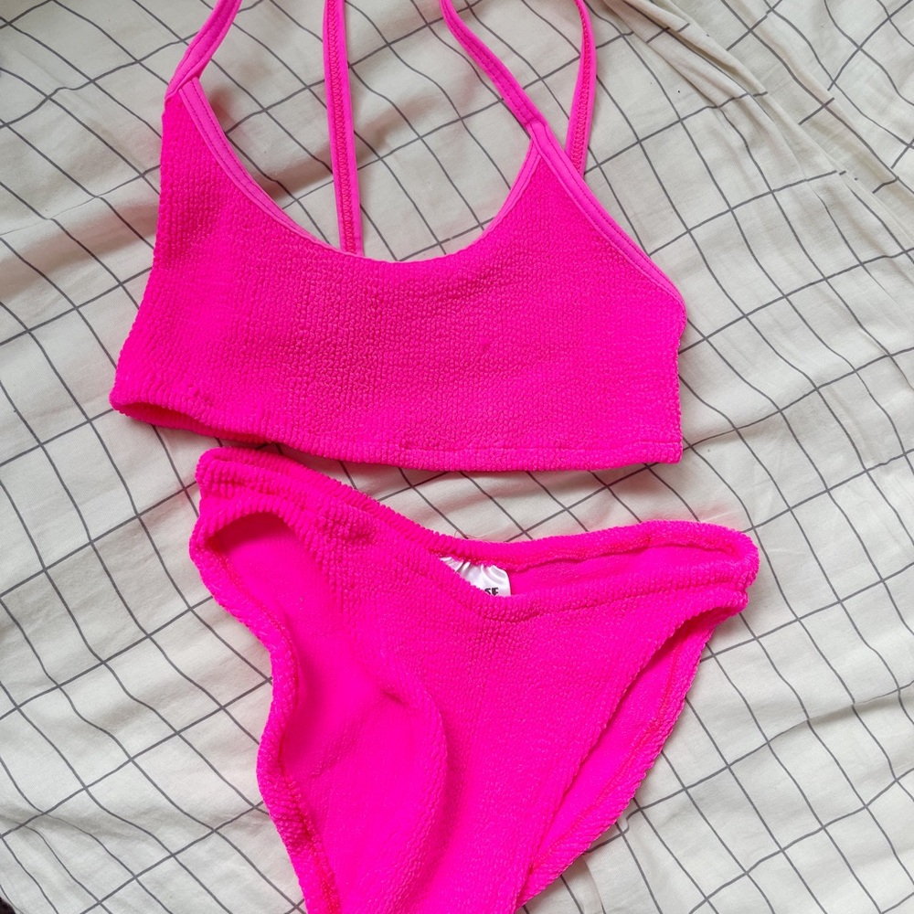 BOHO ROSE Crinkle Bikini Set - Hot Pink [Small to Large]